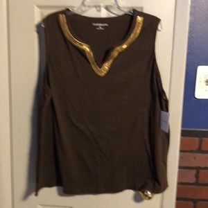 NWT Croft & Barrow Tank with gold beaded trim around neckline 2X
